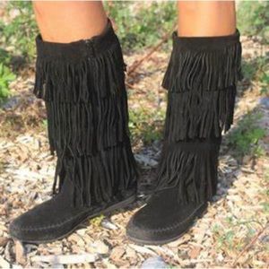 Bjorndal Black Fringe Moccasin Boots